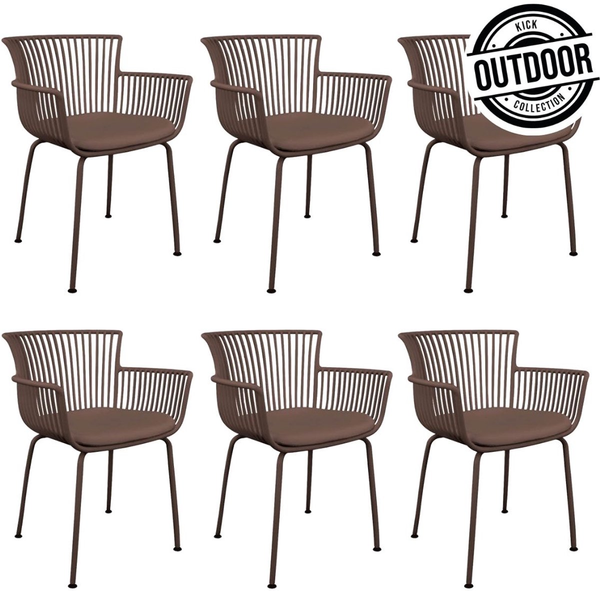 KICK® OTIS Tuinstoelen – Set van 6 – Met Armleuningen – Met Zitkussen – Kunststof – Bruin