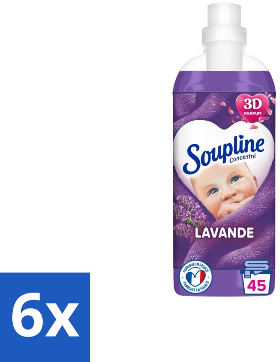 6 x Soupline - Wasverzachter - Lavendel - 45 Wasbeurten - 1L - Wasverzachter - Wasverzachter Lentebloesem - Zachtheid - Frisheid - Geur