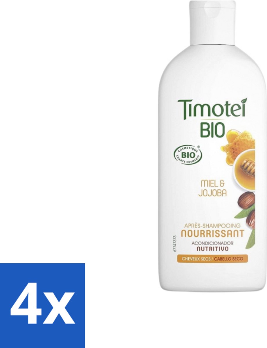 4 x Timotei - Crèmespoeling - Honing & Jojoba - Biologisch - Droog Haar & Droge Hoofdhuid - 250 ml - Biologische Shampoo - Haarverzorging Droog Haar - Conditioner Droog Haar - Jojoba Olie Haar - Honing Haar