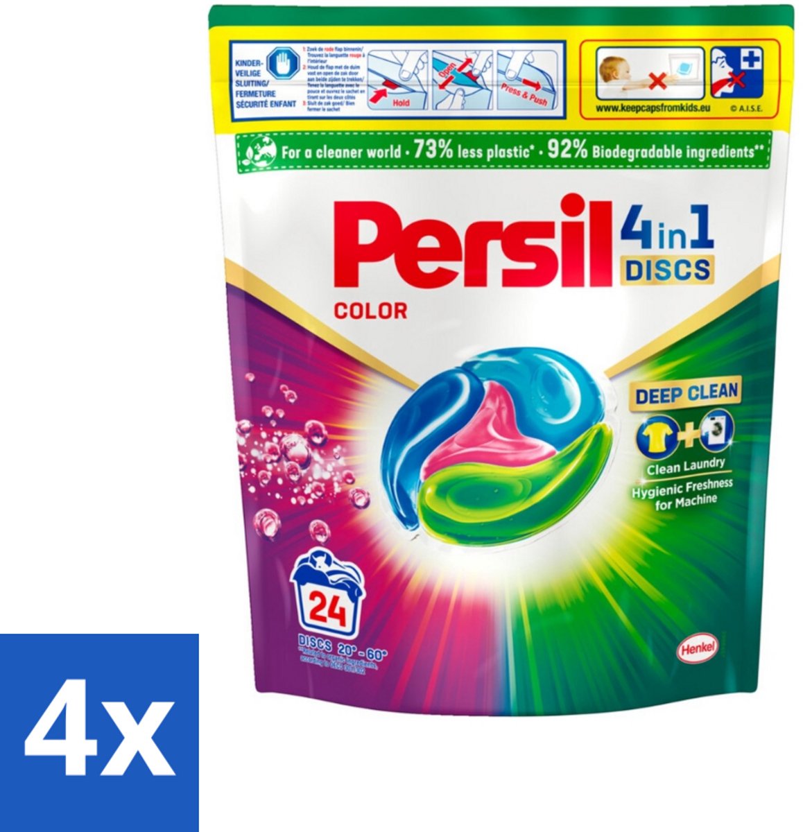 4 x Persil - Wasmiddelcapsules - 4-In-1 Discs - Gekleurde Was - 24 Wasbeurten - Wasmiddelcapsules - Gekleurde Was - Vlekkenverwijdering - Wasverzachter - Wasmiddel