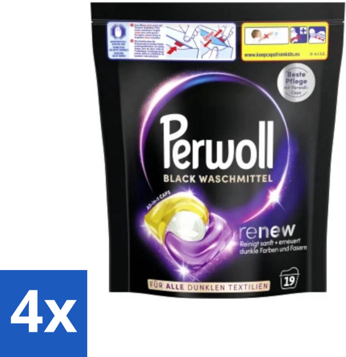 4 x Perwoll - Wasmachinecapsules - Donkere Was - 19 Wasbeurten - Wascapsules - Wasmiddel - Donkere Was - Wasverzachter - Wasmachine