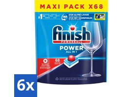 6 x Finish Powerball - Power All in 1 - Vaatwastabletten - Reiniging & Glans - 68 Tabletten - Vaatwastabletten - Vaatwasser - Diepe Reiniging - Glanzend Resultaat - Alles-in-één