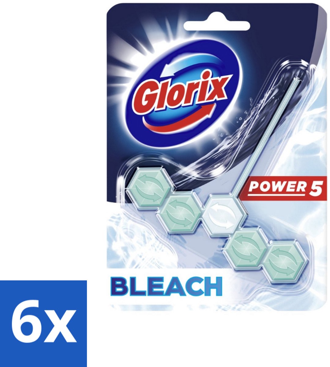 6 x Glorix - Power 5 - Toiletblok - Bleach - Anti-Kalkwerking - Langdurige Frisheid - 1 Blok - Toilet Schoonmaak - Toiletblok - Kalk Verwijderaar - Toilet Frisheid - Hygiënisch Toilet
