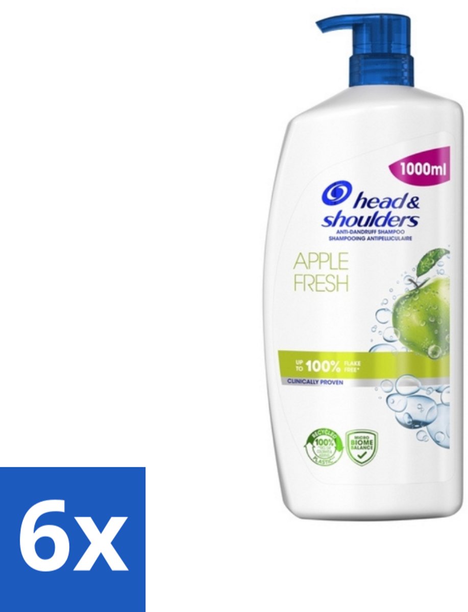 6 x Head & Shoulders - Anti-Roos Shampoo - Apple Fresh - Pompflacon - 1000 ml - Anti-Roos Shampoo - Roos Shampoo - Hoofdhuidverzorging - Haarverzorging - Apple Fresh
