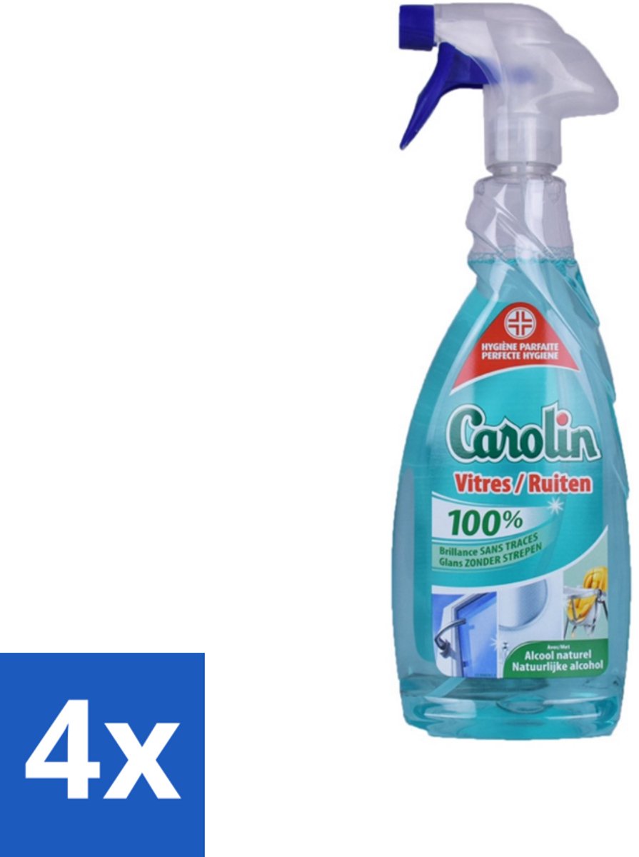 Carolin - Glas- en Ruitenreiniger - Met Natuurlijke Alcohol - 650 ml - Voordeelverpakking - 4 stuks