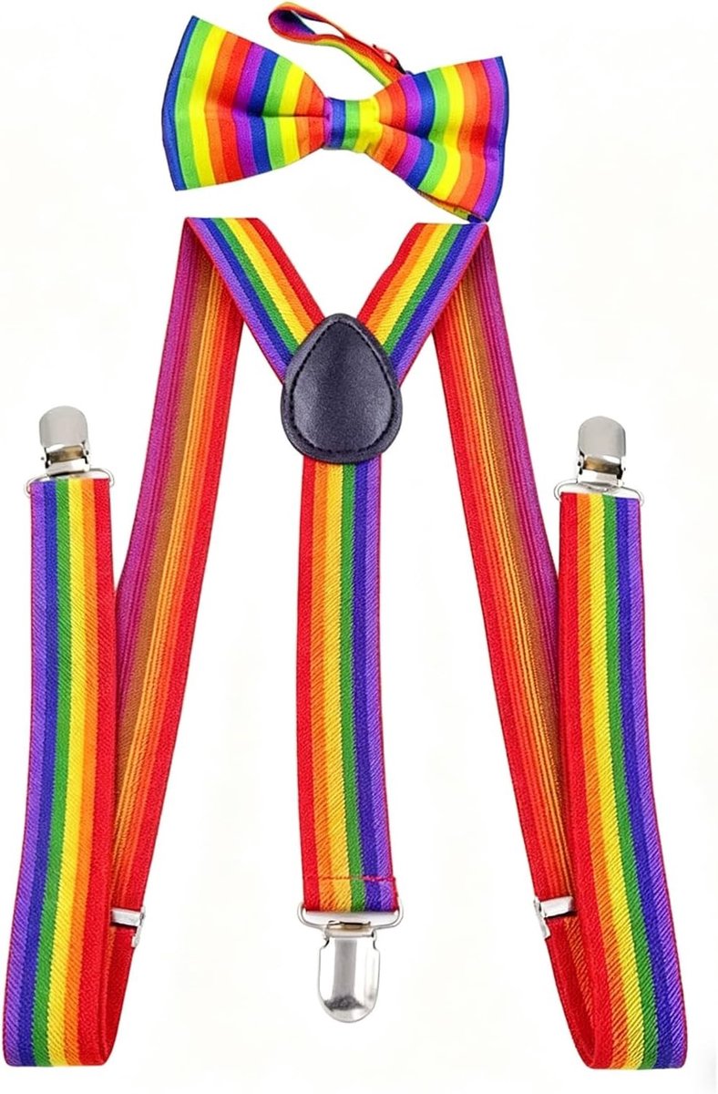 Verstelbare Elastische Regenboogbanden voor Mannen, Vrouwen en Kinderen - Kleurige Clown Kostuumaccessoires voor Feesten, Carnaval en Bruiloften met Sterke Clips