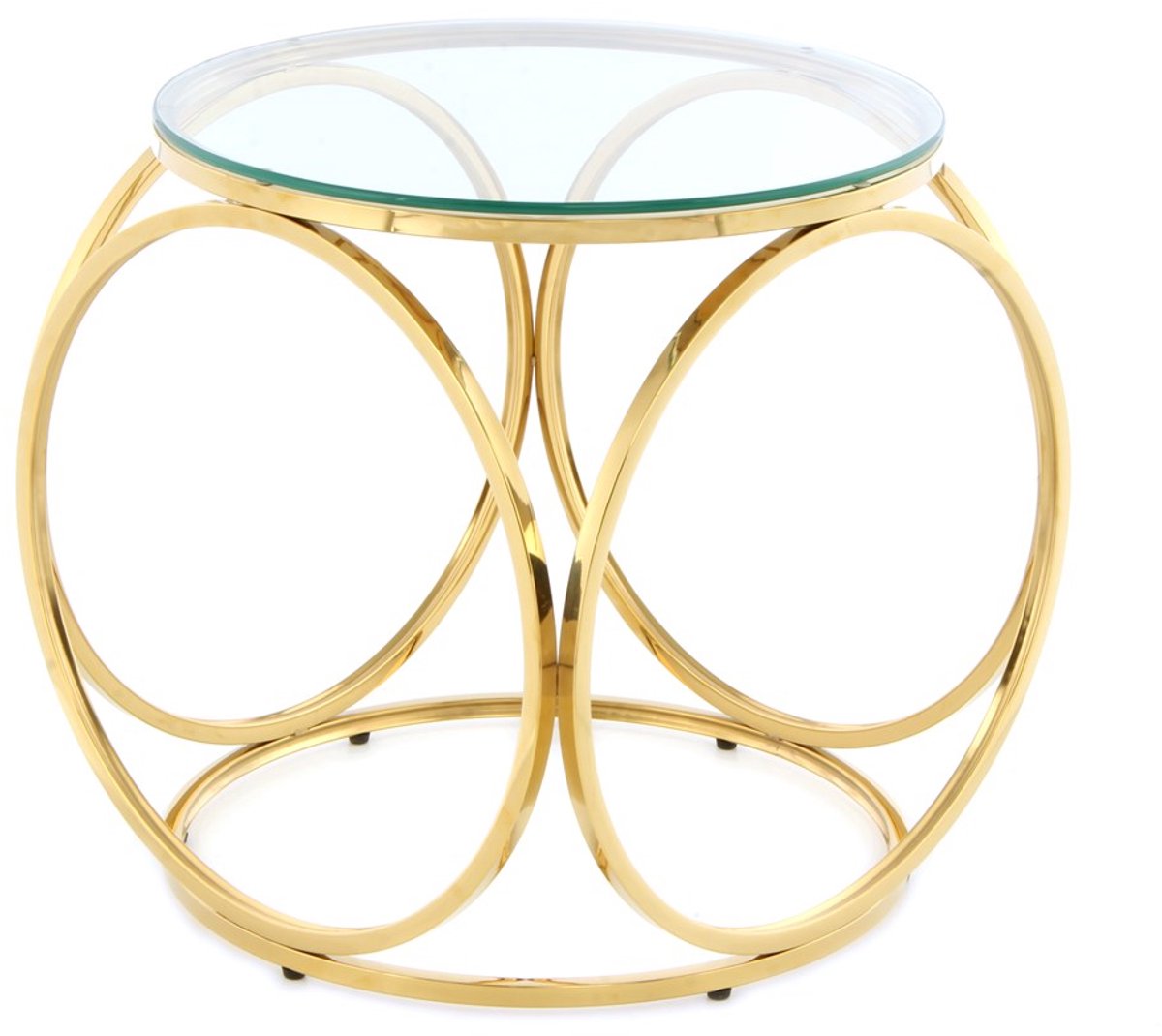 Padiro ronde bijzettafel Ø 50 x 52 cm - goud - Modern Art-Déco Glamour Look - glazen tafelblad - roestvrijstalen onderstel