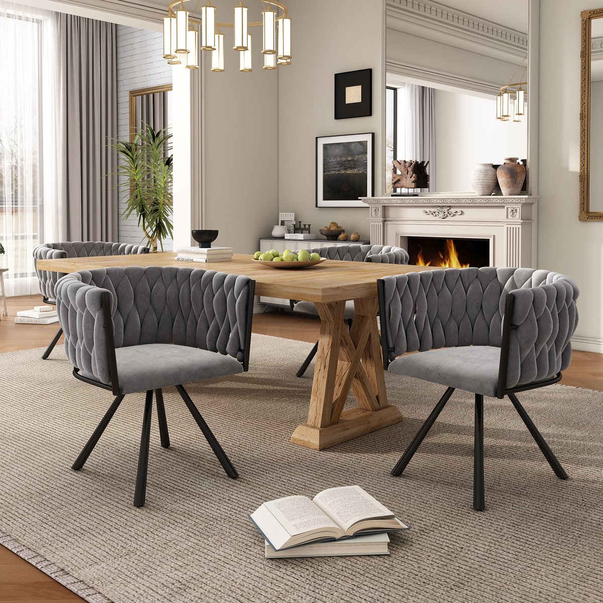 MIVRAY Eetkamerstoel 59 x 54 x 72 Cm - 360 Graden Draaibaar Met Armleuningen - Voor Eetkamer En Woonkamer - Velvet - Grijs