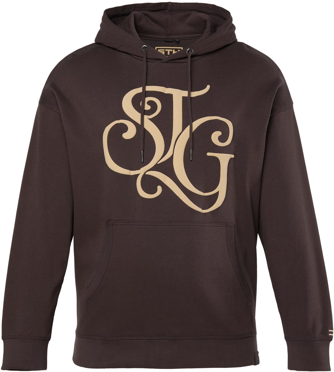 STHUGE - Heren - Hoodie casual pasvorm sweater met capuchon borstprint tot 8XL - Kastanjebruin - Maat XXL