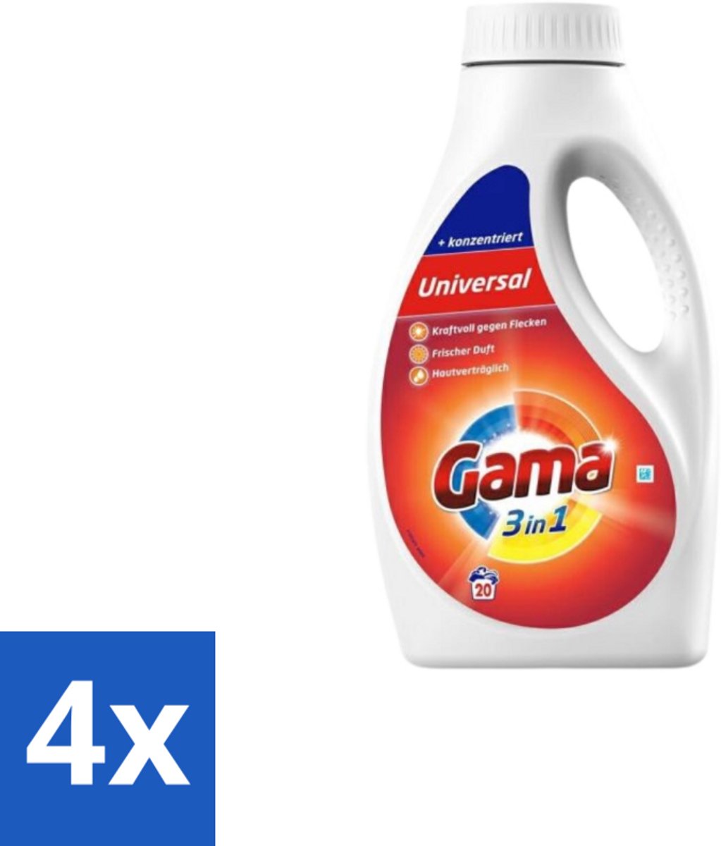 4 x Gama - Wasmiddel - 3 In 1 - Huidvriendelijk - 20 Wasbeurten - Wasmiddel - Waspoeder - Wasverzachter - 3 In 1 - Huidvriendelijk