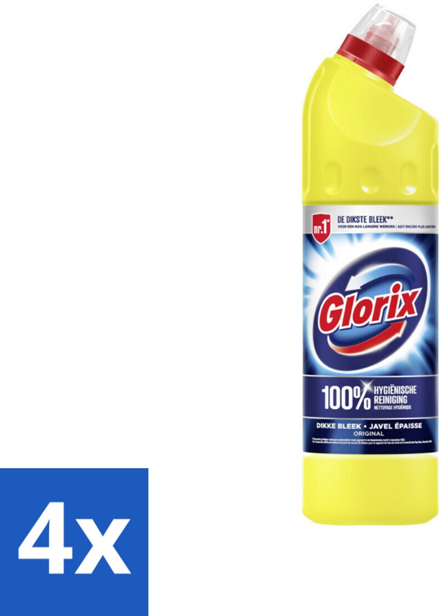 4 x Glorix Original - Toiletreiniger - Dikke Bleek - Intensieve Reiniger - 750 ml - Toilet Schoonmaak - Toilet Reiniger - Kalkverwijderaar - Toiletdesinfecterend - Glorix Original
