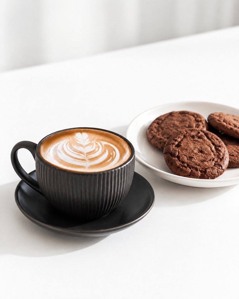 R&H® Cappuccinokopjes met handvat 200ml - Set van 6 met schotels - Uniek gestreept patroon - Mat keramiek - Vaatwasmachinebestendig - Zwart