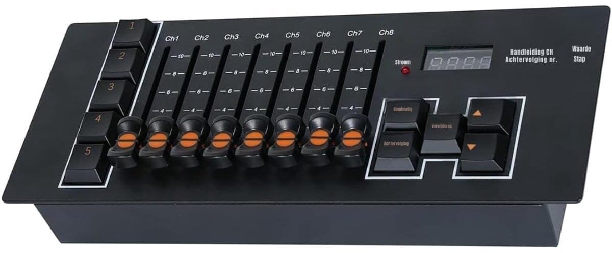 Klarven® Controller - DJ-lichtcontroller - 8 Schuifregelaars, 5 Programma's, Draadloos Oplaadbaar via USB-C - Zwart - B 33 x D 17 x H 11 cm