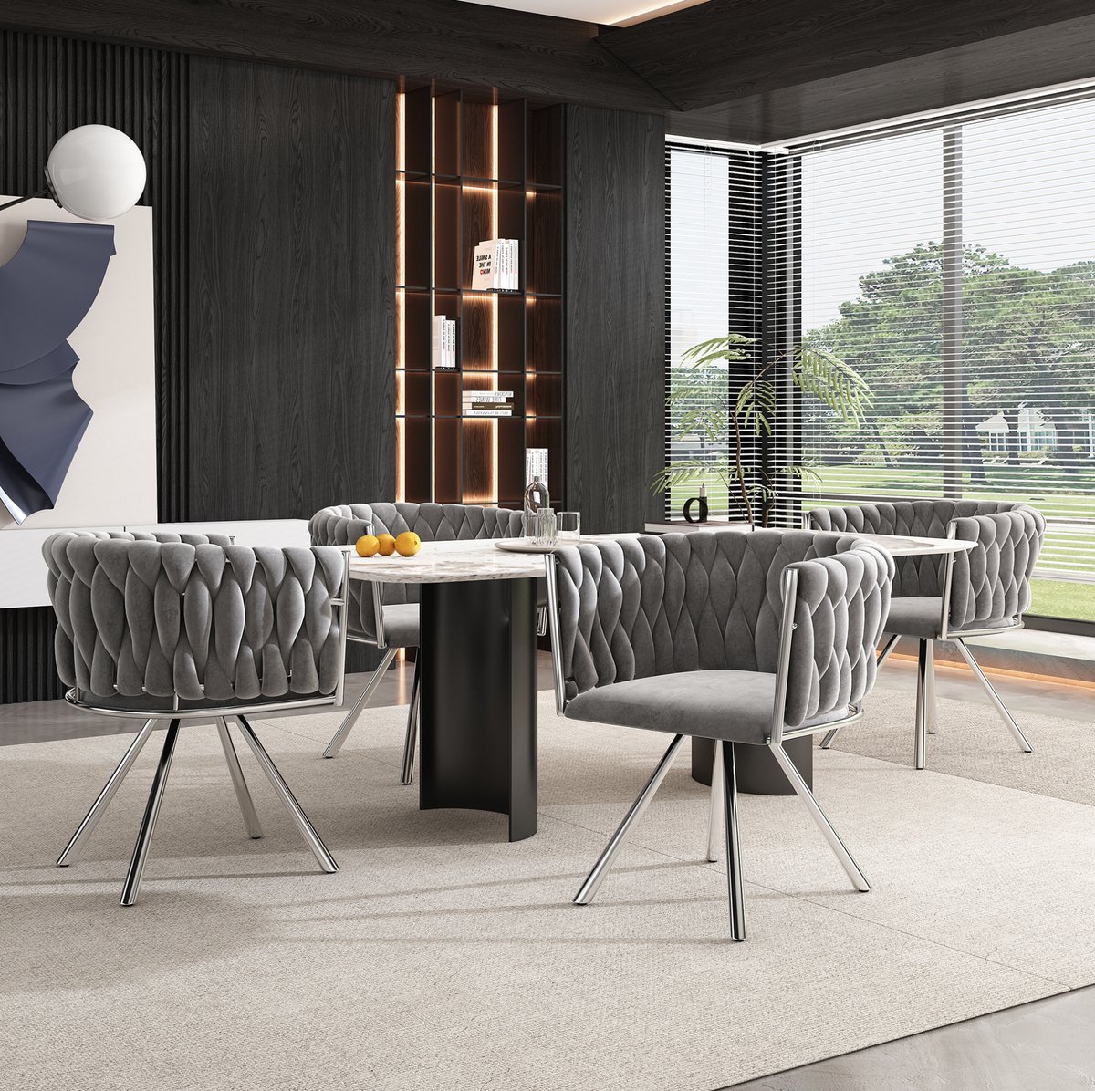 MIVRAY Eetkamerstoel 72 cm - Draaibare Kuipstoel Met Armleuningen En Gestikt Patroon - Voor Eetkamer En Woonkamer - Velvet Grijs Zilver