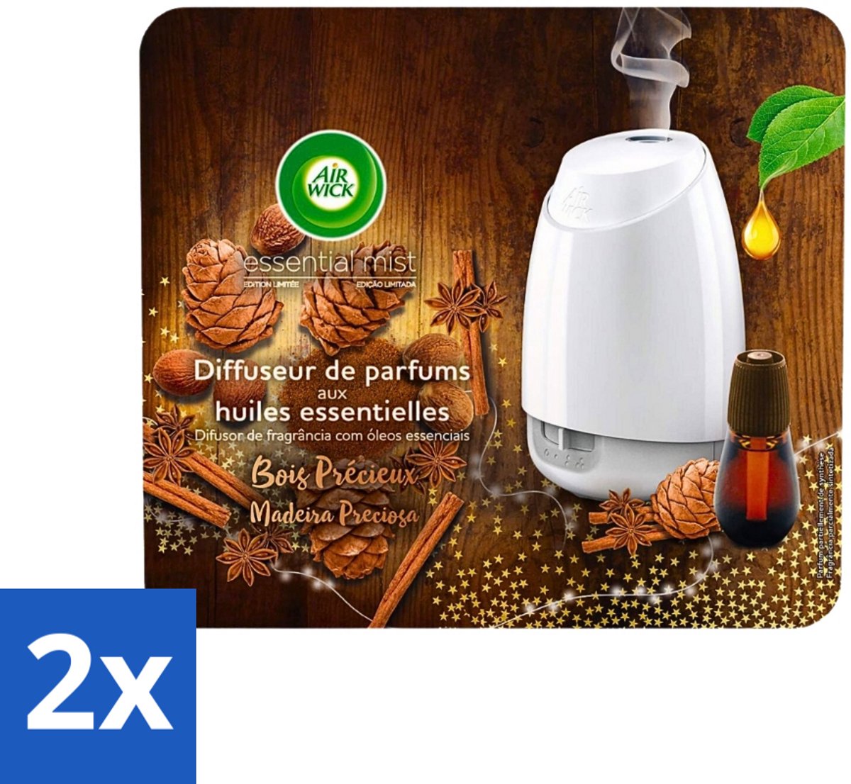 2 x Air Wick Essential Mist - Starterkit - Edelhout - 20ml - Geurverspreider - Essentiële Oliën - Kostbaar Hout - Geurdiffuser - Luchtverfrisser