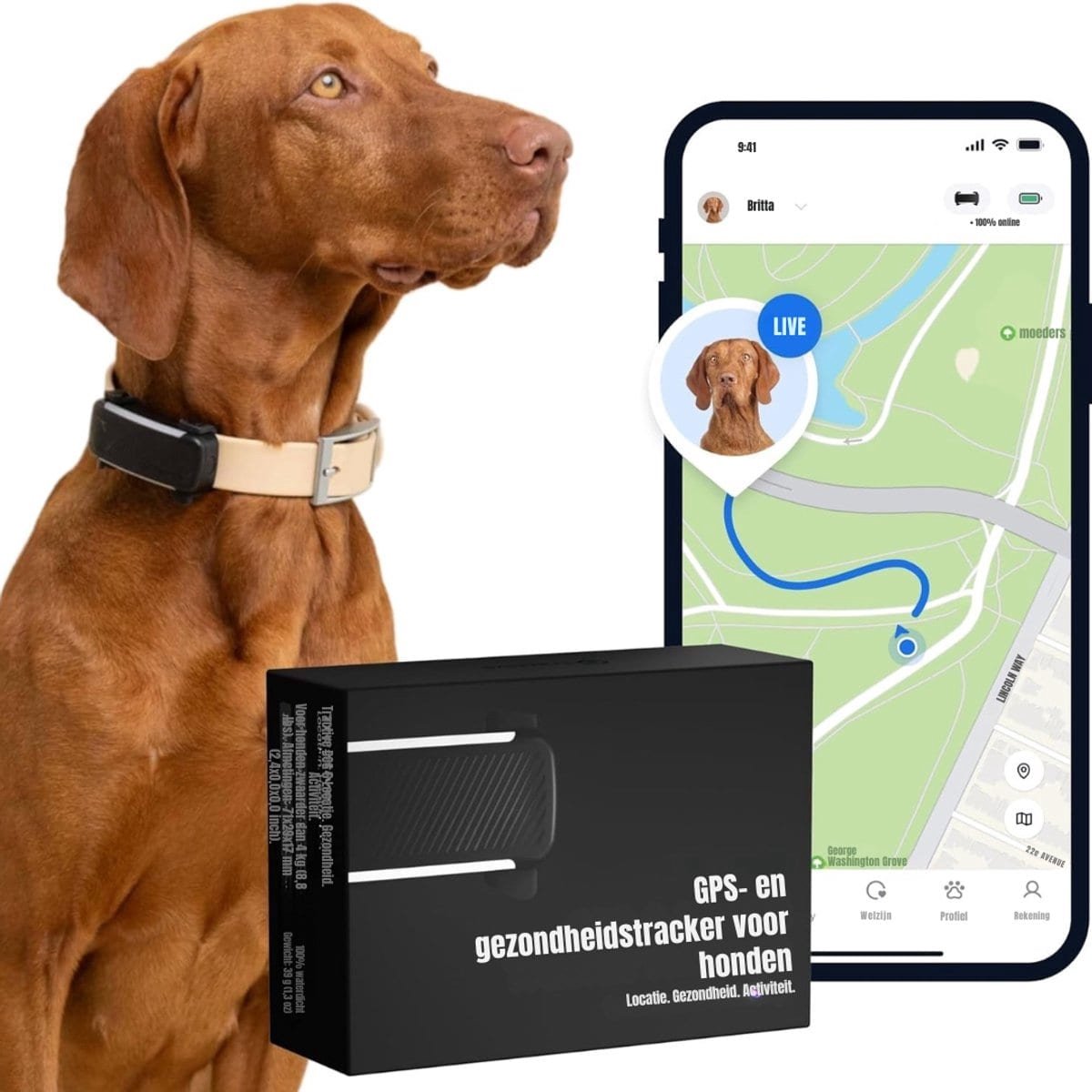 Klarven® GPS Tracker Hond Zwart - Real-time Locatiebepaling - Vluchtalarm, Activiteiten- en Gezondheidsmonitoring, Blaffenmonitoring - Voor Dagelijks Gebruik