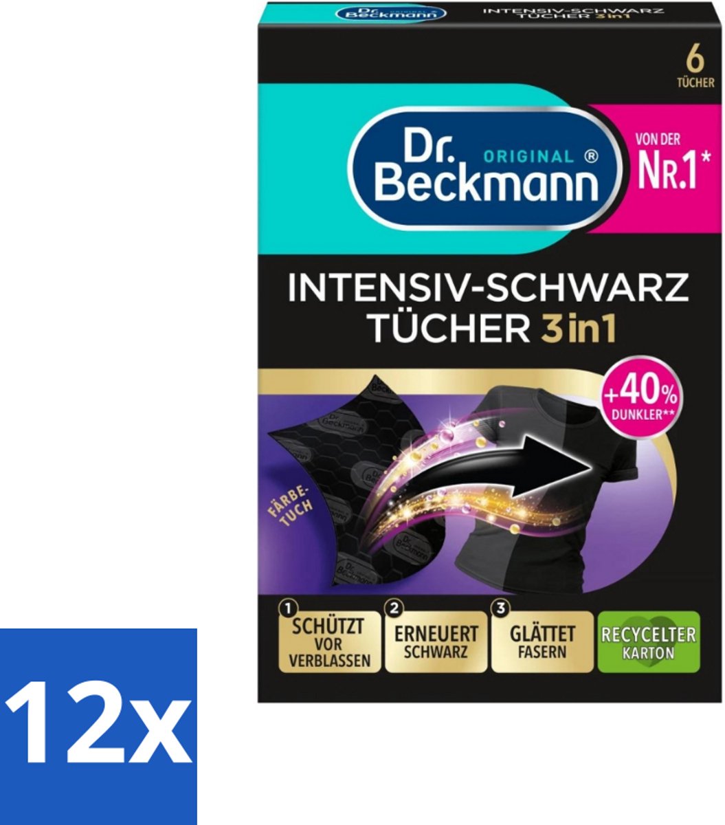 Dr. Beckmann - Kleurverzorging - Intensive Black 2 in 1 - Donkere Was - 6 Doekjes - Voordeelverpakking - 12 stuks