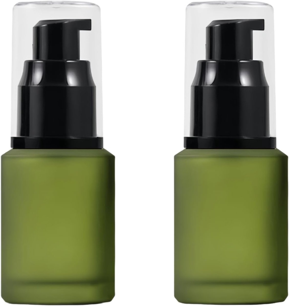 2 stuks lege navulbare groene melkglazen flessen van 60 ml met pompflesje, cosmeticadispenser, glazen - ShopVlot