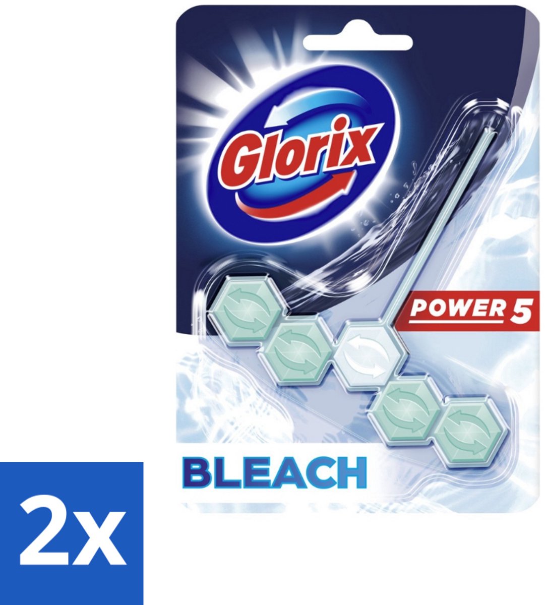 2 x Glorix - Power 5 - Toiletblok - Bleach - Anti-Kalkwerking - Langdurige Frisheid - 1 Blok - Toilet Schoonmaak - Toiletblok - Kalk Verwijderaar - Toilet Frisheid - Hygiënisch Toilet
