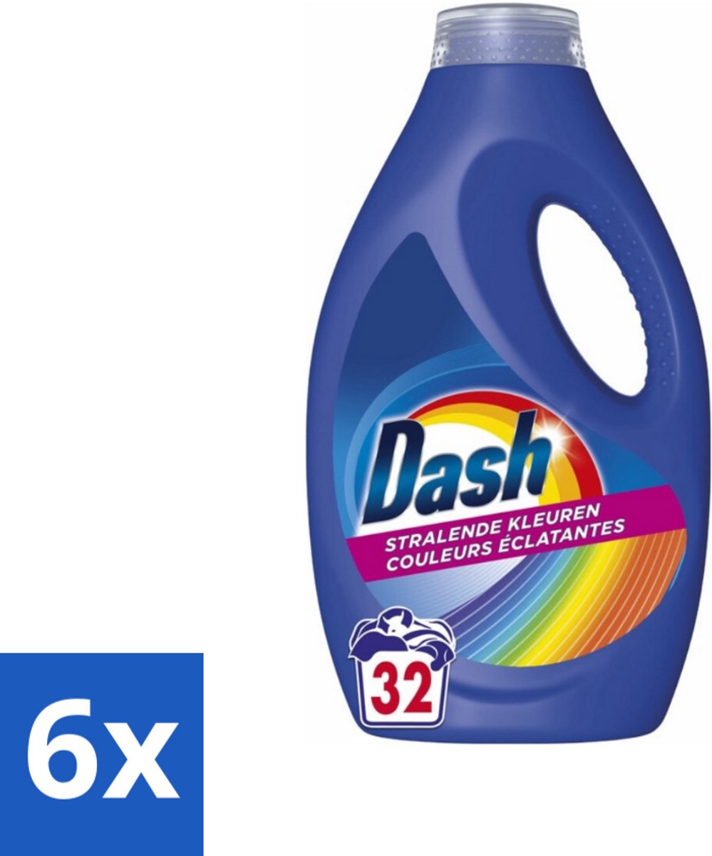 Dash - Stralende Kleuren - Vloeibaar Wasmiddel - Gekleurde Was - 32 Wasbeurten - Voordeelverpakking - 6 stuks