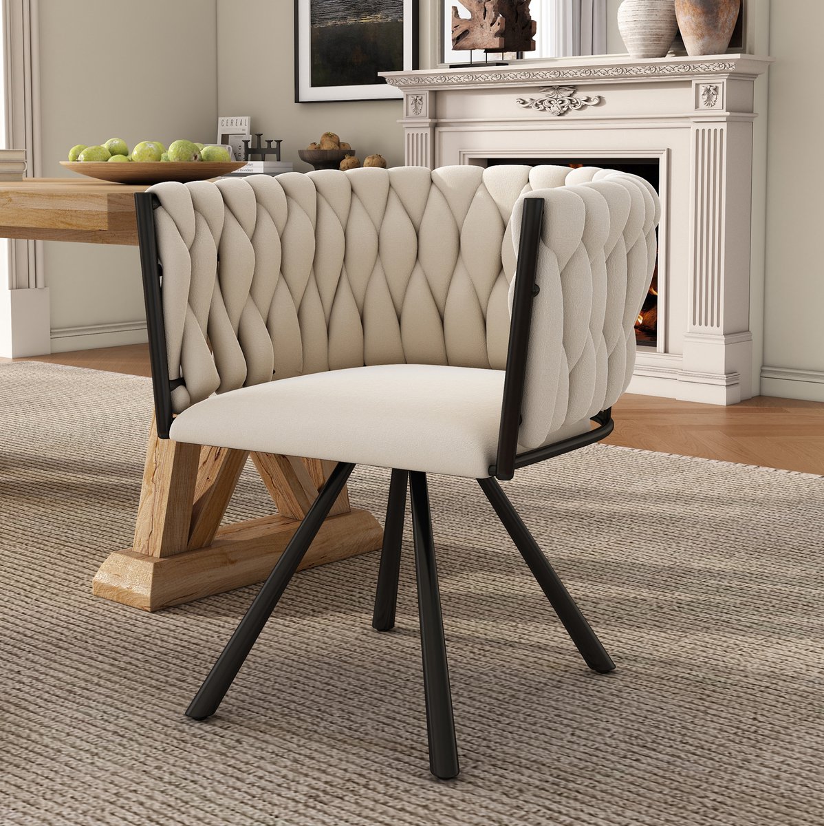 MIVRAY Eetkamerstoel Set Van 6 - Draaibaar Met Armleuningen - Comfort Met Hoge Rugleuning - Voor Eetkamer En Woonkamer - Fluweel Beige