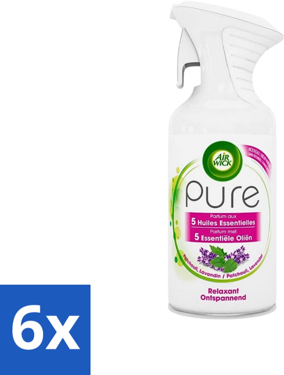 6 x Air Wick Pure - Luchtverfrisser Spray - Essentiële Oliën - Lavendel - 250ml - Luchtverfrisser - Lavendelgeur - Essentiële Oliën - Aromatherapie - Ontspanning
