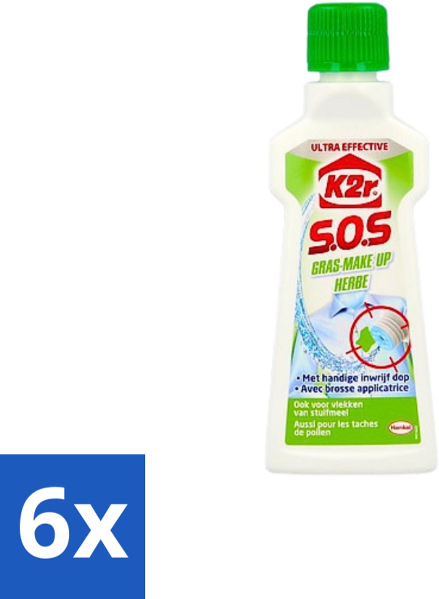 6 x K2R - SOS Vlekverwijderaar - Gras & Make-up - 50ml - Vlekkenverwijderaar - Gras Vlekken - Make-up Vlekken - Textiel Reiniging - Kleding Schoonmaken