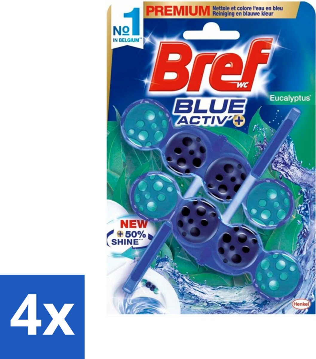 4 x Bref WC - Blue Activ' - Toiletblok - Eucalyptus - 2 Blokken - Toilet Schoonmaak - Toiletblok - Geur Neutraliserend - Toilet Fris - Anti-kalk