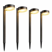 Éclairage Solaire Jardin Chemin - 4 Pièces - 12 LED - Éclairage Jardin Énergie Solaire - Étanche IP65 - Lampe à Piquer / Torches Jardin - Lampes Extérieures pour Pelouse, Terrasse & Balcon - Noir