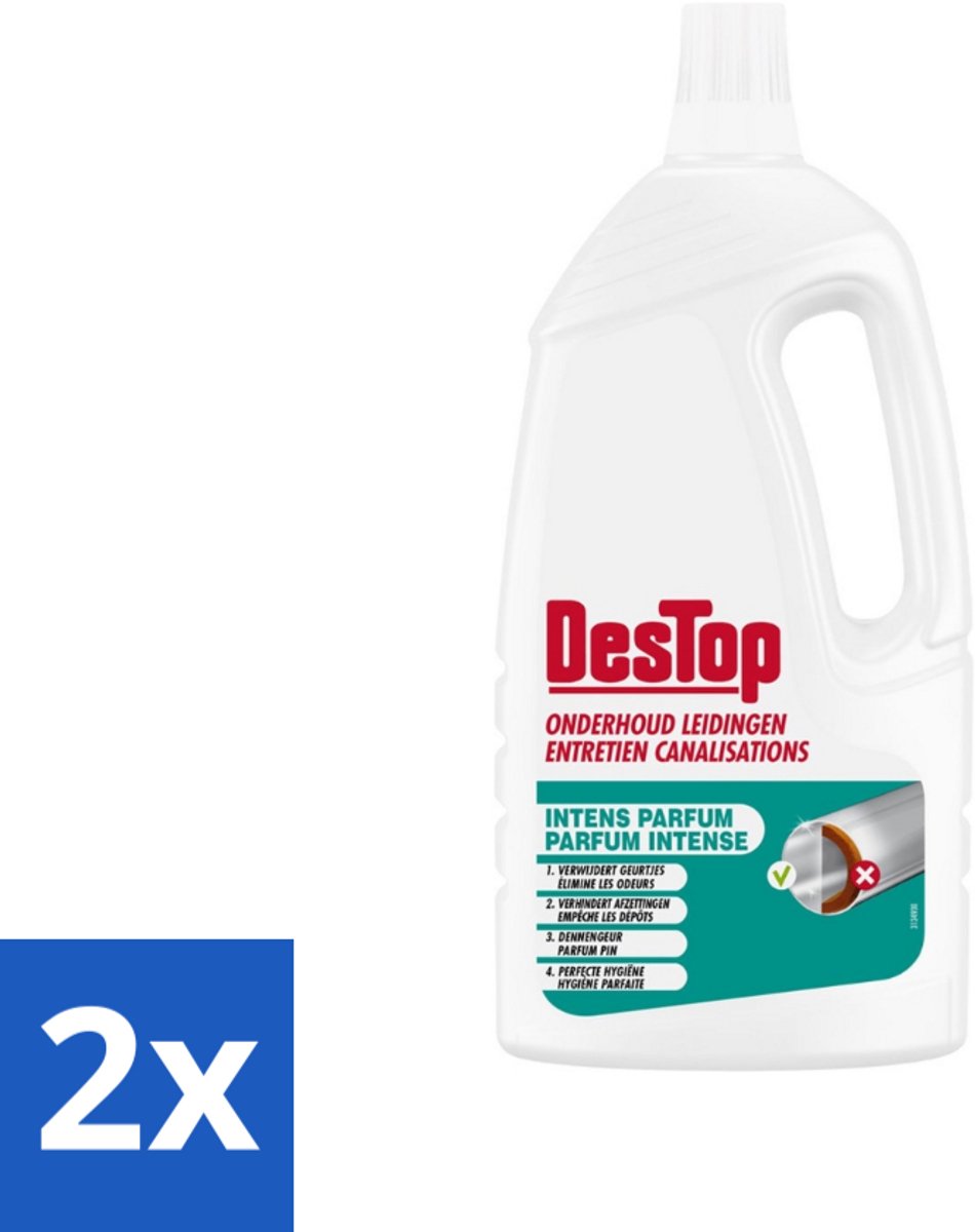 2 x DesTop - Onderhoud Leidingen - Frisse Dennen geur - 4-in-1 Werking - 1,5L - Leidingen Schoonmaken - Leidingen Ontstoppen - Geur Neutraliseren - Leidingen Reinigen - Frisse Geur