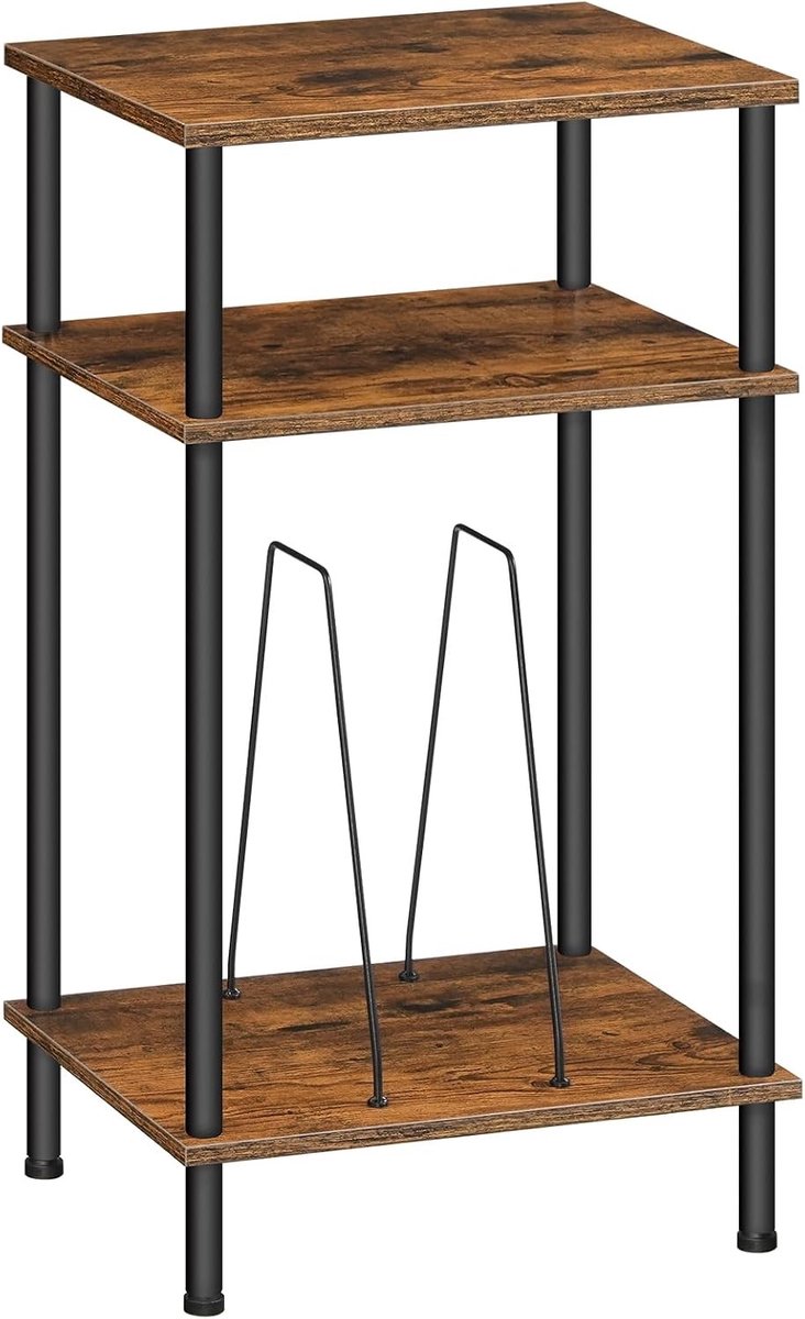3-Laags Platenstandaard met Verwijderbare Scheidingswanden, Ideaal voor Platen, CD's en Vintage Turntables, Bruin en Zwart