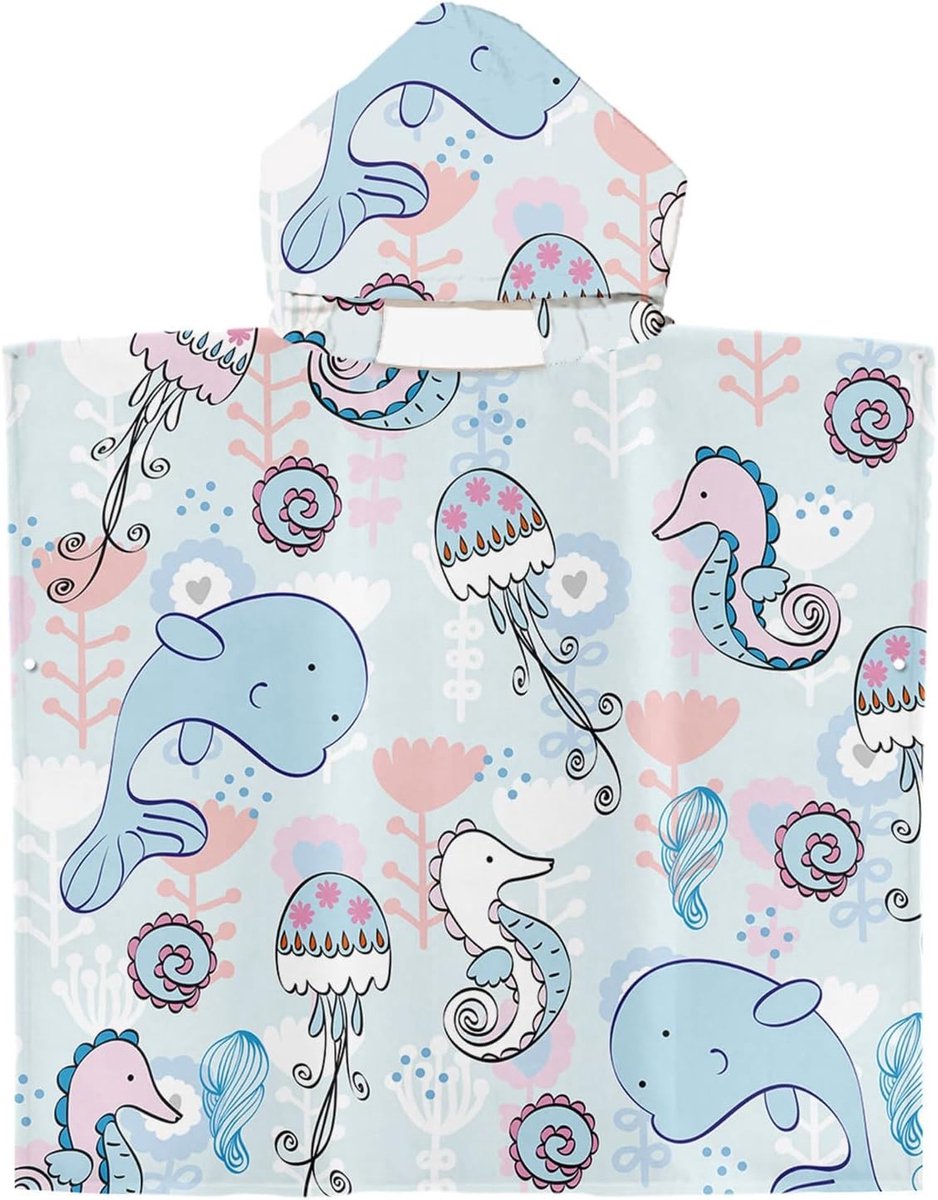 Badponcho voor Kinderen tot 8 Jaar, Microvezel Handdoek, 3-in-1 Strandponcho met Kap, Zonnebescherming en Sneldrogend Ontwerp, Ideaal voor Zwemmen en Strandactiviteiten
