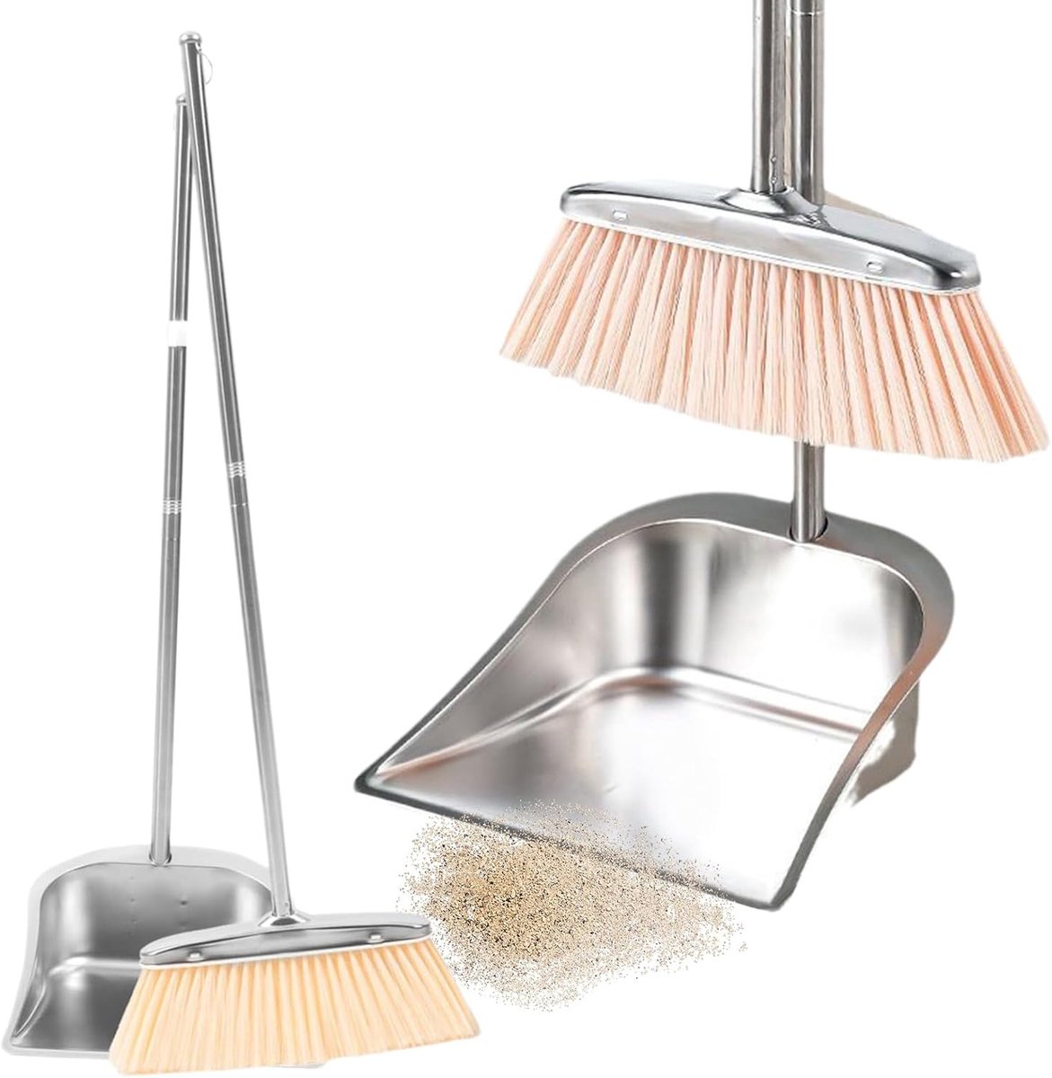 Stofblik- En Borstelsets - Bezem En Stoffer Met Lange Steel Set - Roestvrijstalen Veeg- En Stofferset - Geschikt Voor Thuis/Kantoor/Dierenhaar