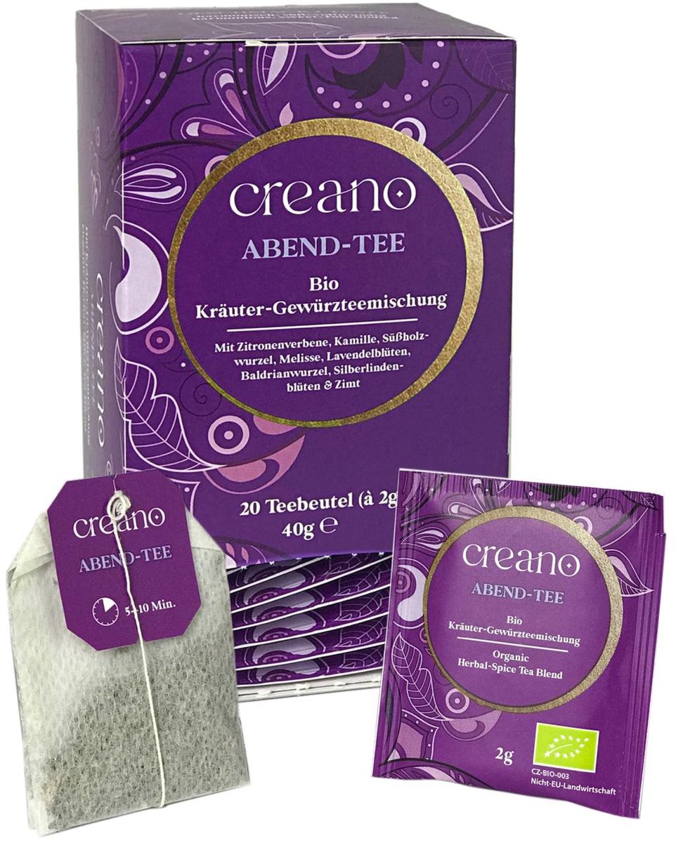 Creano biologische thee AVOND TEA, kruidentheemelange, biologisch theezakje theepakket van 3 (3x 20 zakjes) *¹