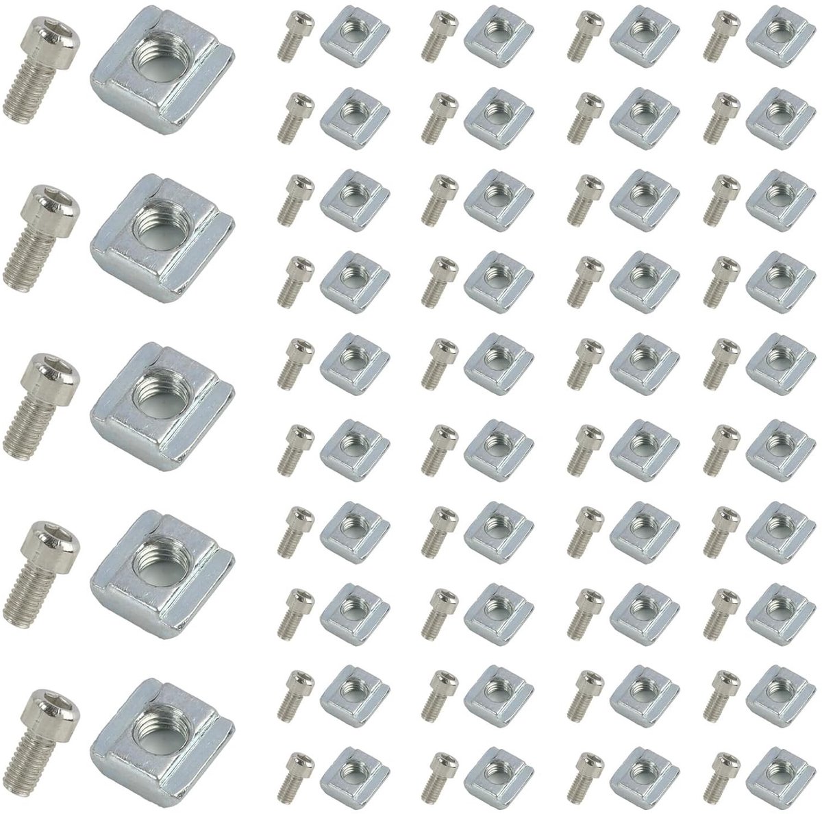 Set van 50 Glijblokken van Koolstofstaal met Zeskantbouten voor Aluminium Profiel Extrusie, Geschikt voor 6mm Sleuven en T-Groef Type