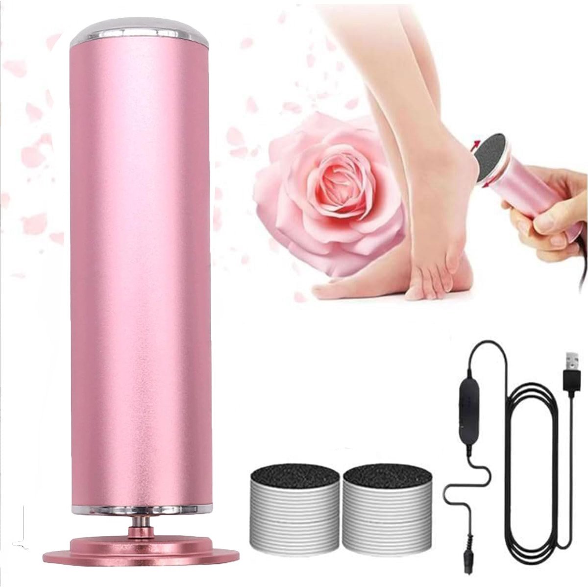 Elektrische Eeltverwijderaar - USB Oplaadbaar - Eeltvijl voeten - Callus remover - Voetvijl - Eeltrasp - Pedicure set - Likdoorn - Eeltverwijderaars - Eeltschraper - Eeltmesjes - 60 Schuurpads - Voor dode, schilferige en gebarsten huid - Roze