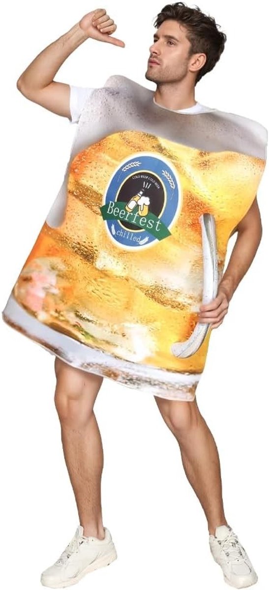 Grappig Halloween Kostuum voor Mannen met Steins en Bier Motief voor Oktoberfest Feesten