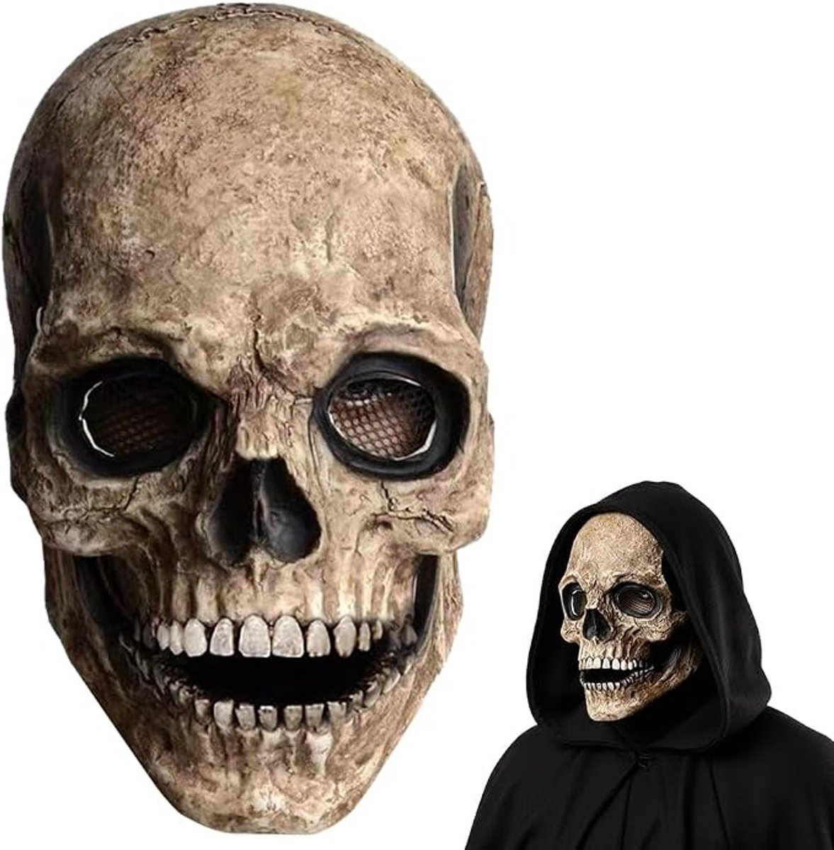 Halloween eng masker mannen, griezelig volledig hoofd schedel masker met bewegende kaak, volledig hoofd latex skelet hoofddeksels voor horrorfilmfans en volwassen Halloween-kostuums. (harde