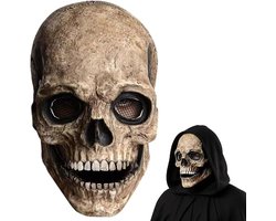 Halloween eng masker mannen, griezelig volledig hoofd schedel masker met bewegende kaak, volledig hoofd latex skelet hoofddeksels voor horrorfilmfans en volwassen Halloween-kostuums. (harde