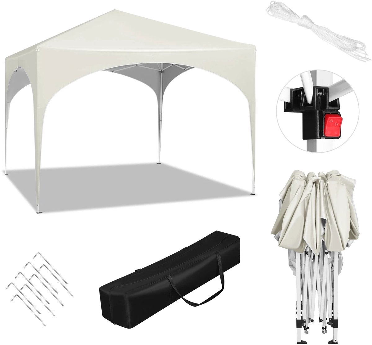 Klarven® Partytent Beige - Waterdicht en UV-bestendig - Regelbare hoogte in 3 standen, Stabiel roestwerend frame, Inclusief draagtas - B 3 x D 3 m, H 250-258 cm