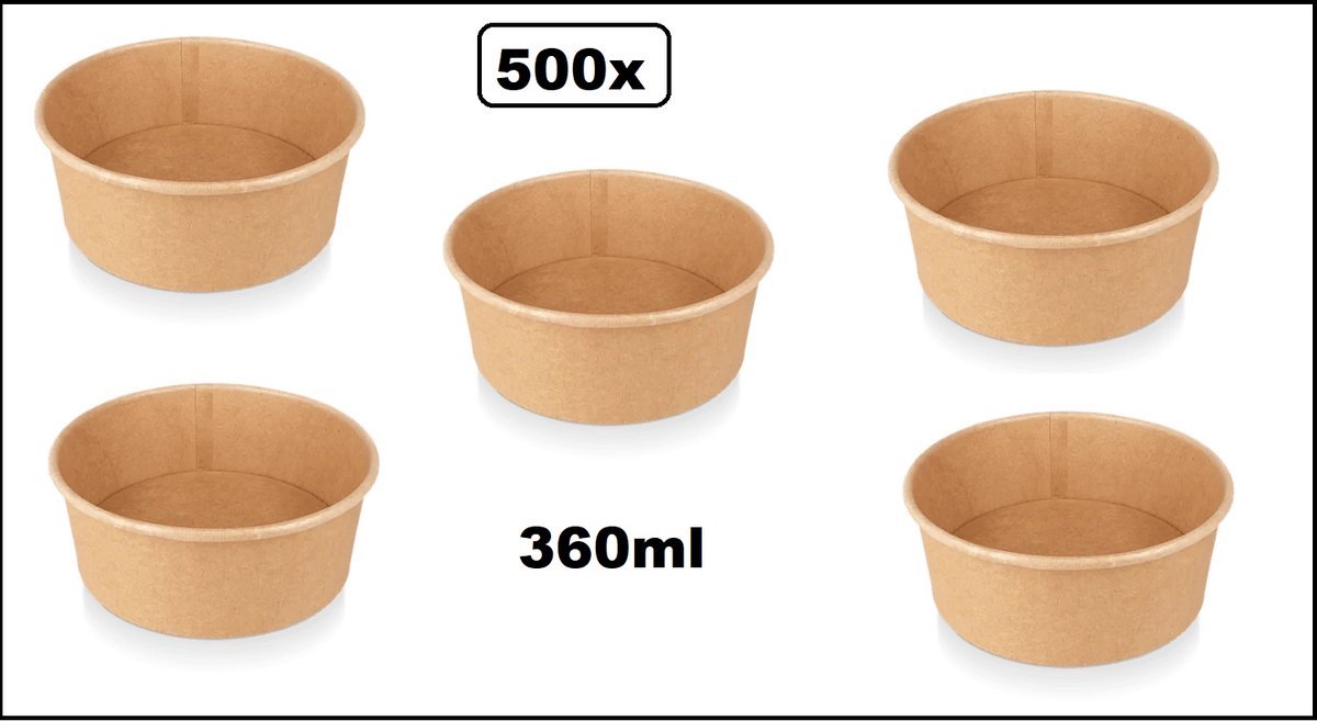 500 stuks Salade/pasta poke bowl kraft 360ml - Hoogte 55mm - Food pasta salade saus pokebowl diner festival thema feest evenement party