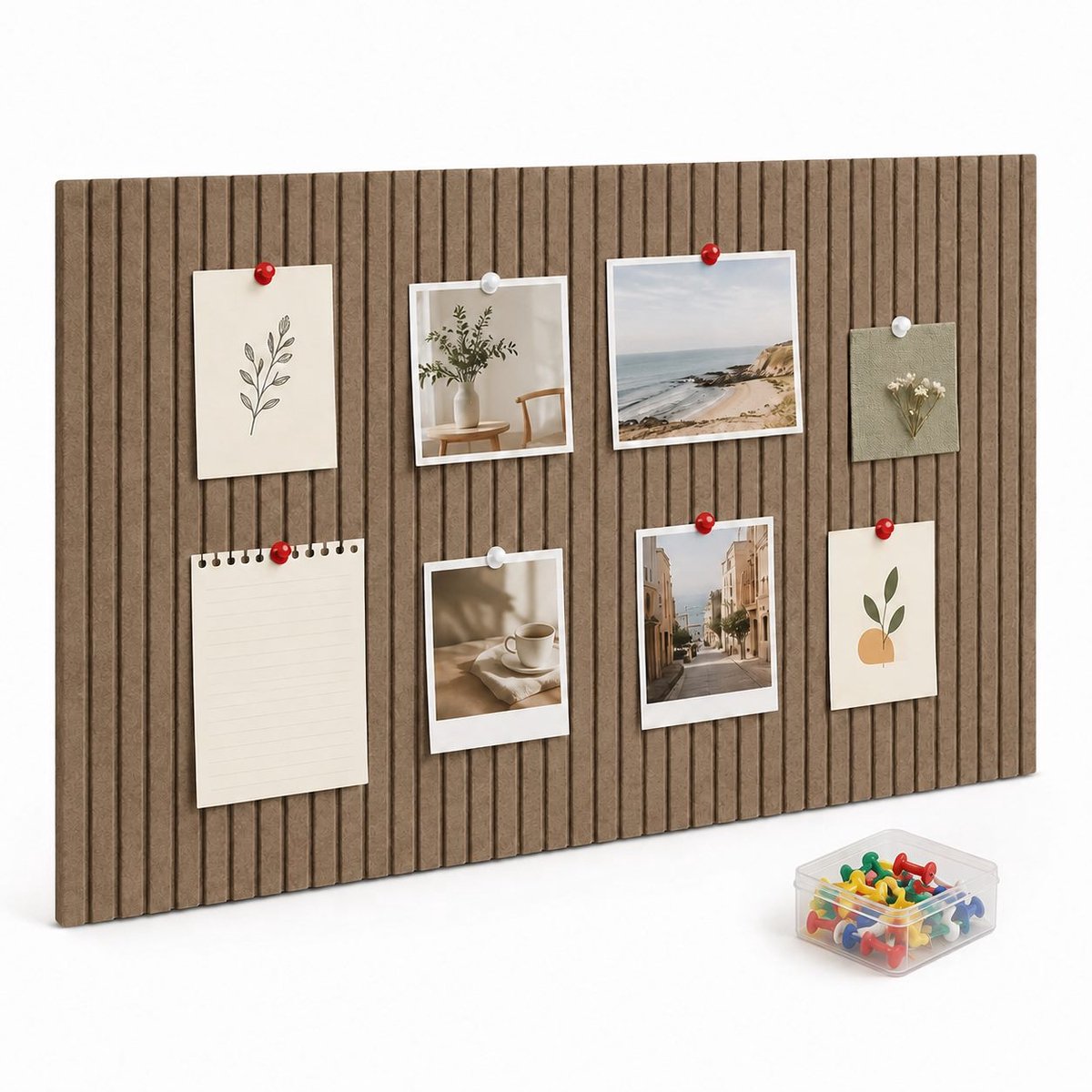 YYchan Groot Prikbord Vilt, 60 × 90 cm, Gestreept Vilten Prikbord met 50 Gekleurde Punaises ,Fotodisplay & Visionboard,donkere kameel
