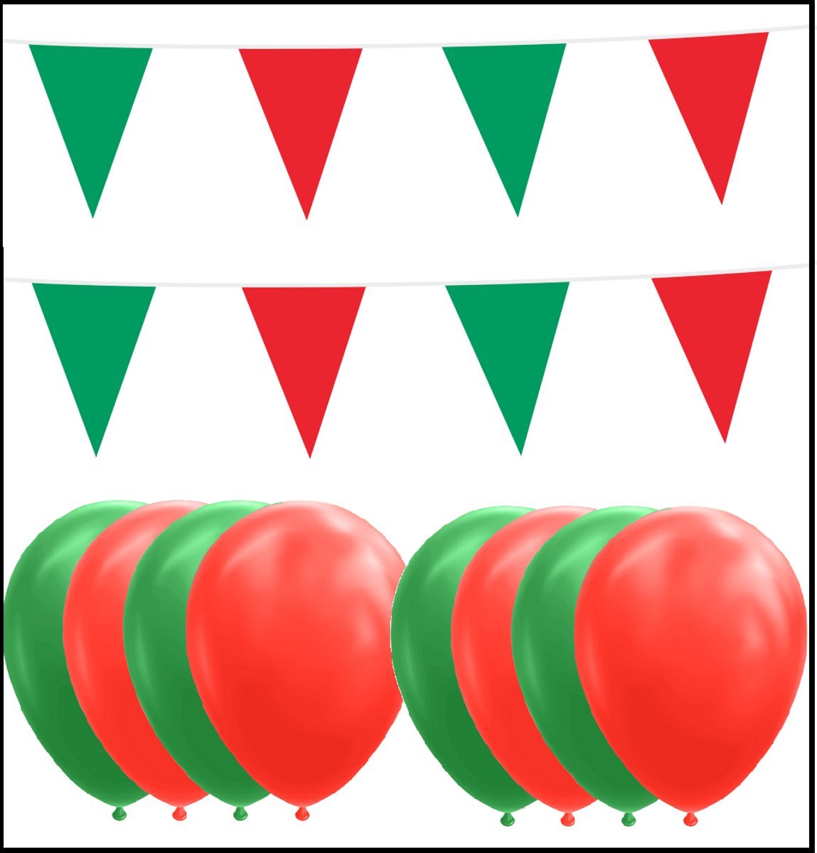 2x Vlaggenlijn rood/groen 10 meter + 20 ballonnen rood/groen - Versiering Slinger Feestdecoratie Decoratie