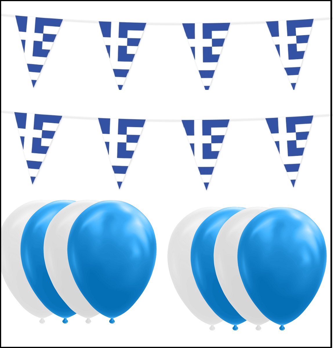 Griekenland feestpakket- 2x Vlaggenlijn 10 meter + 20 ballonnen blauw/wit - Versiering Slinger Feestdecoratie Decoratie