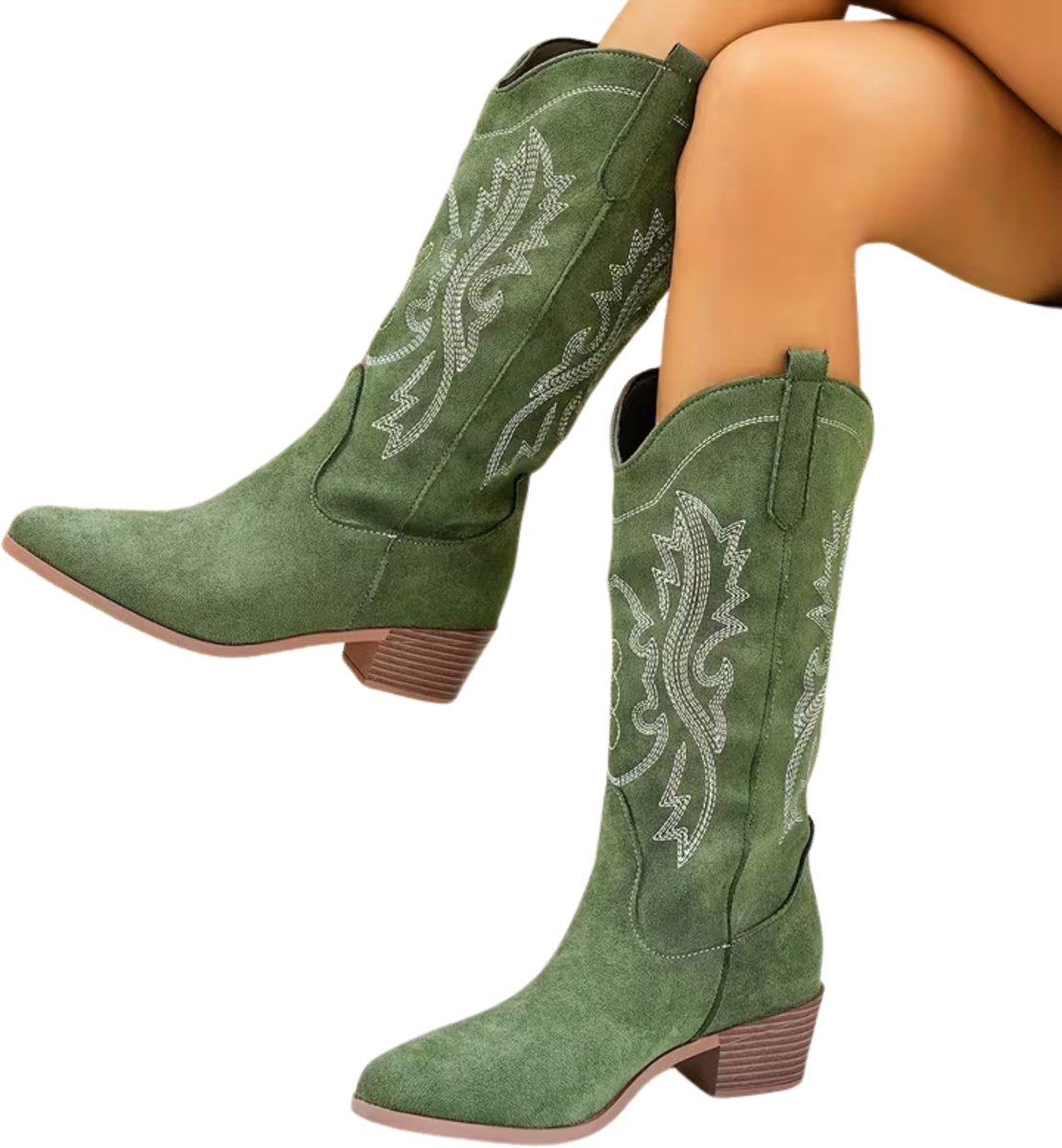 Currero Dames Cowboy Laarzen Hoge Hak Enkellaarzen Kniehoge Western Boots Chelsea 40 5 Groen