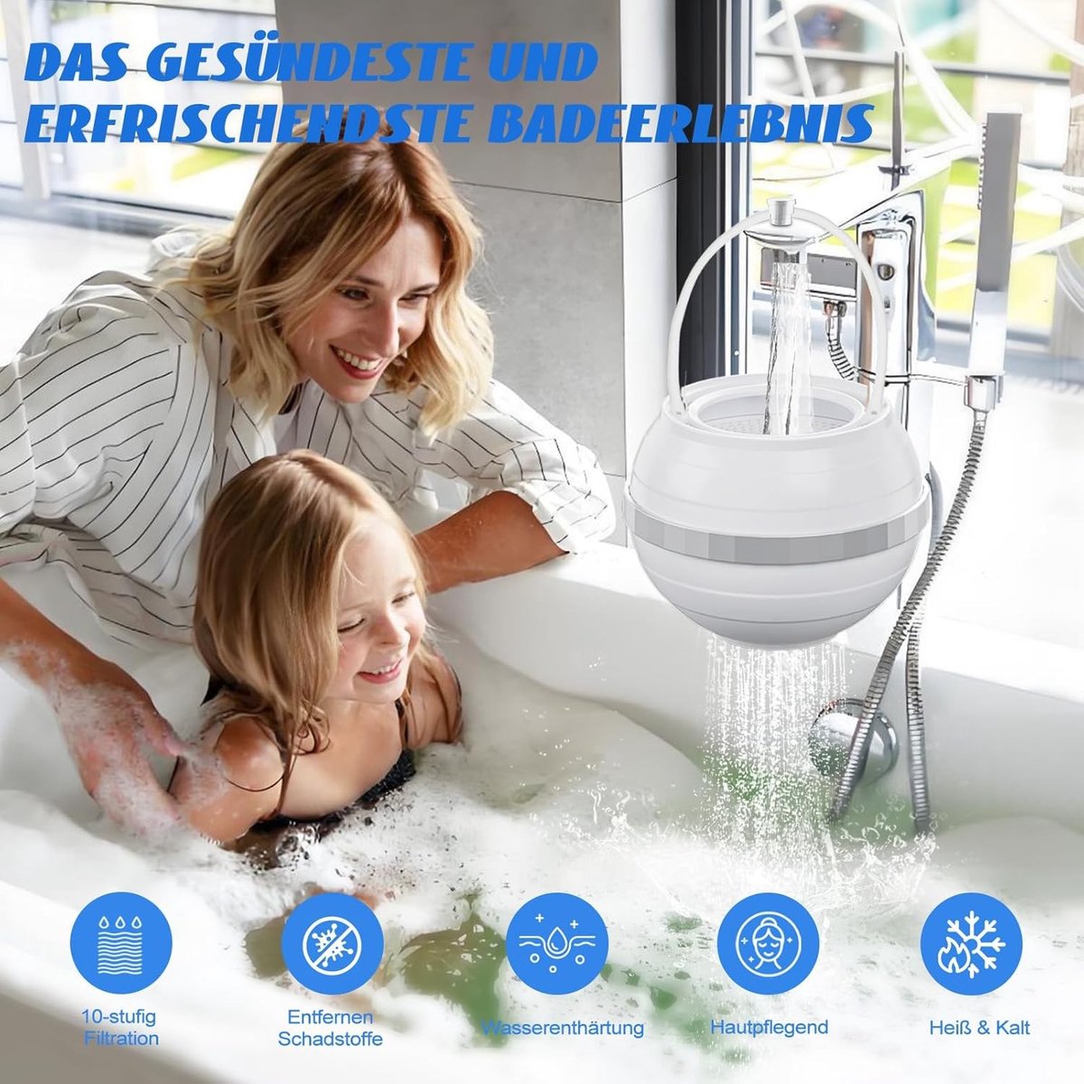 Badfilter met 10 Lagen en 2 Cartridges voor Chloorreductie en Gezond Water voor Douche en Bad