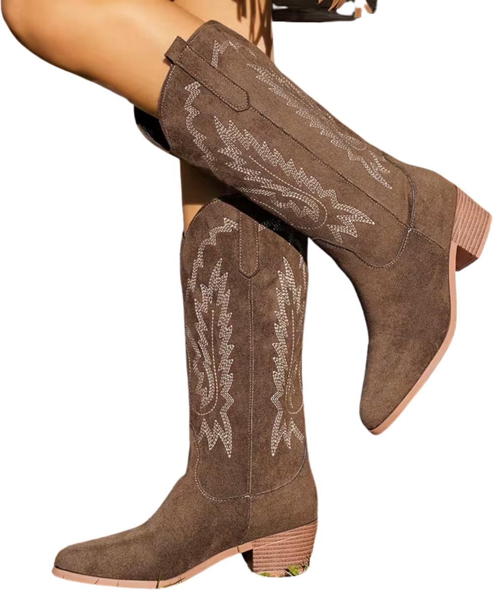 Currero Dames Cowboy Laarzen Hoge Hak Enkellaarzen Kniehoge Western Boots Chelsea 38 5 Bruin