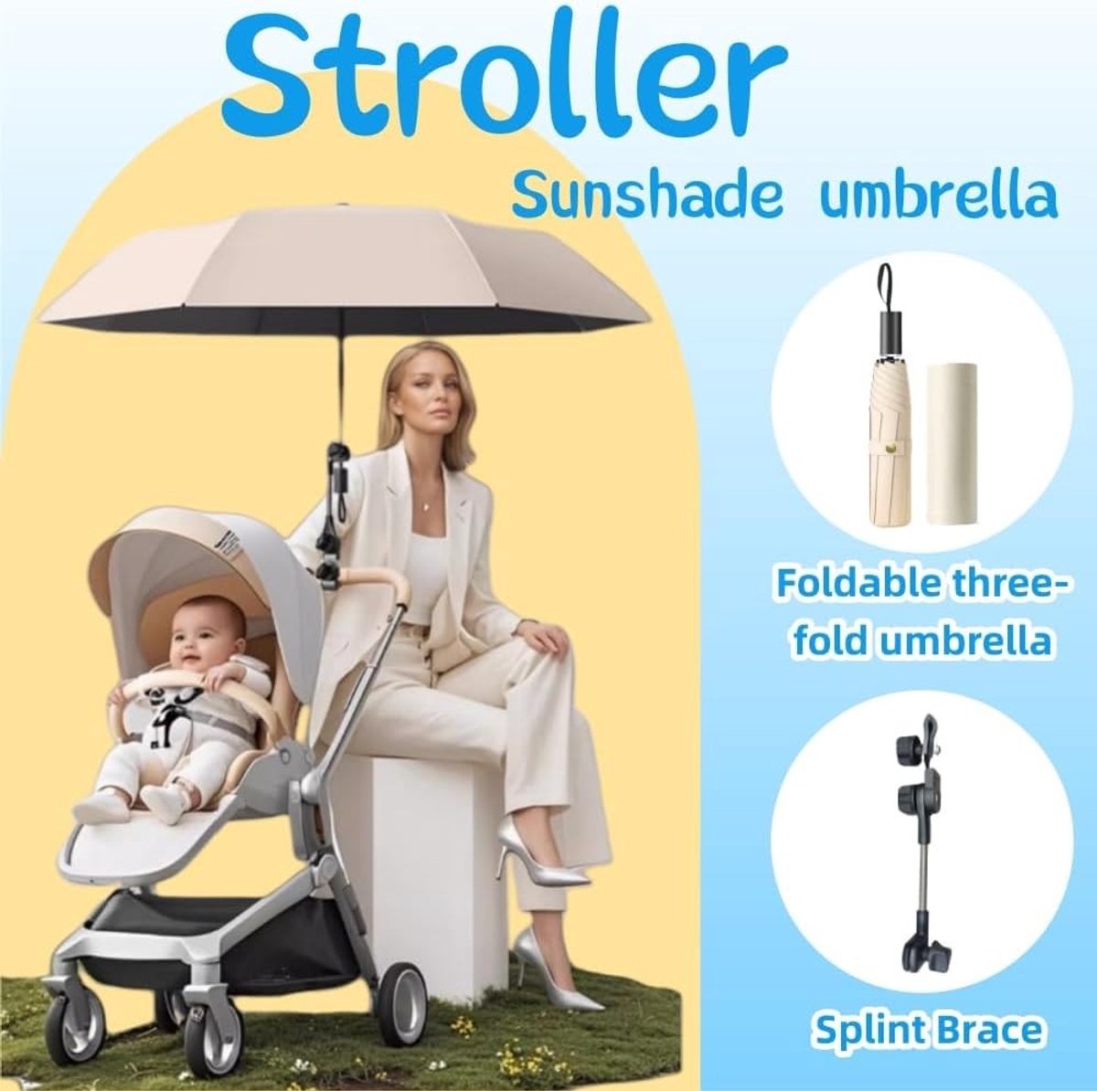 Parasol voor Kinderwagen - Universeel - Met Verstelbare Klem - UV-bescherming - Voor Buggy's en Kinderwagens