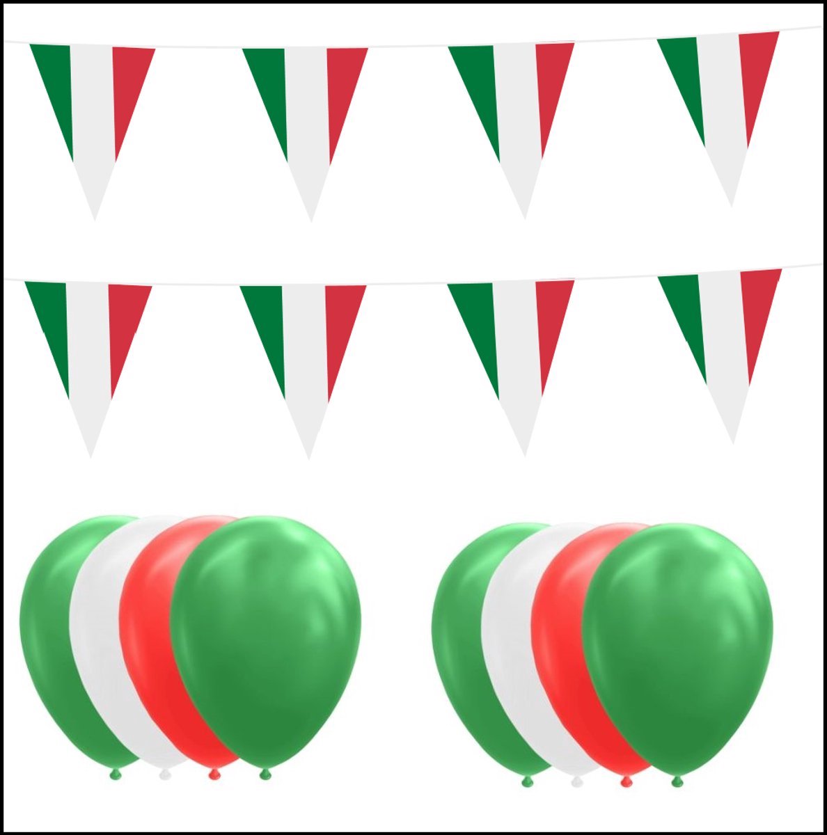 Italie feestpakket- 2x Vlaggenlijn 10 meter + 20 ballonnen groen/wit/rood - Versiering Slinger Feestdecoratie Decoratie