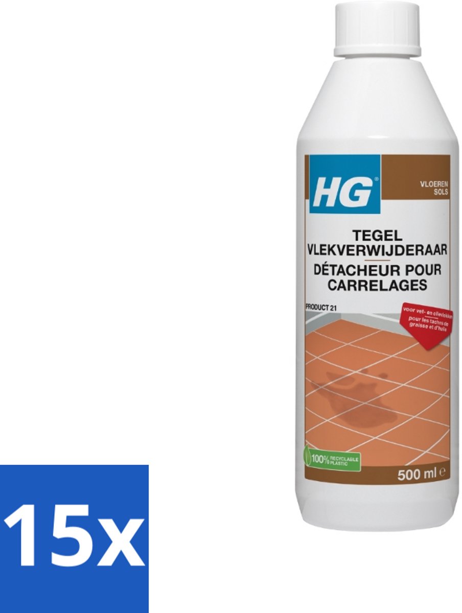 15 x HG - Vloeren - Tegel Vlekverwijderaar - Voor Vet & Olievlekken - 500 ml - Vlekverwijderaar Tegel - Vetvlek Verwijderen - Olievlek Verwijderen - Vloer Reinigen - Vlekken Verwijderen